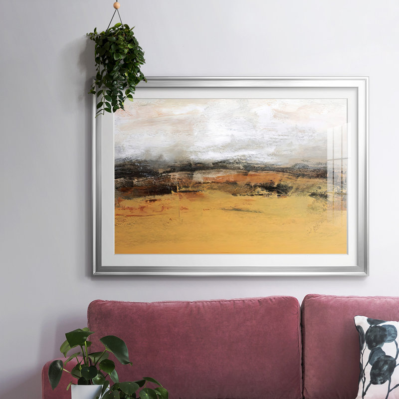«Bridges Ochre IV», encadré avec cadre biseauté et verre, Argent, H 30 po x l 44 po x P 1,5 po
