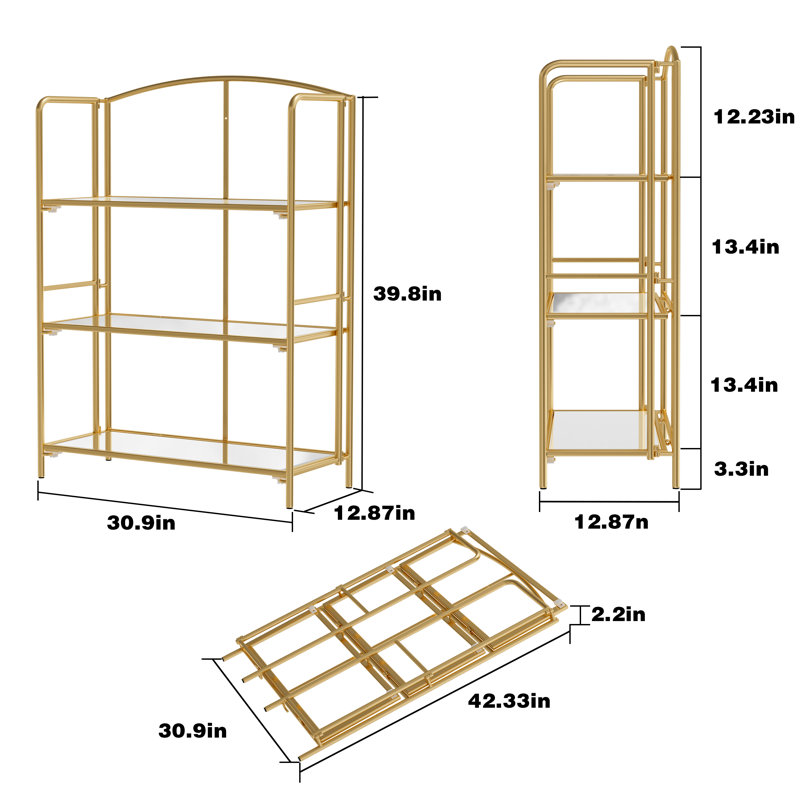 Sylvius Bookcase, (3 Shelves) 39.8" H x 30.9" W x 12.87" D, Gold