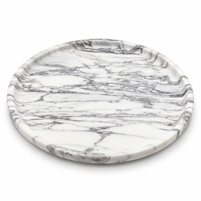 11.8'' W Natural Marble Decorative Tray, Round Statuario White Marble Vanity Tray for Bathroom, Bedroom and Home Decor