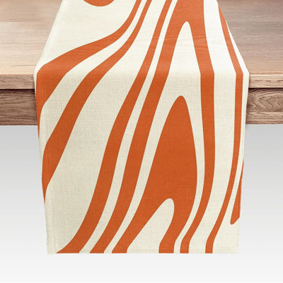 Table Runner – Sage/Orange – Retro Boho 70S Wavy Swirl Design, Indoor & Outdoor Holiday, Kitchen & Dining Decor