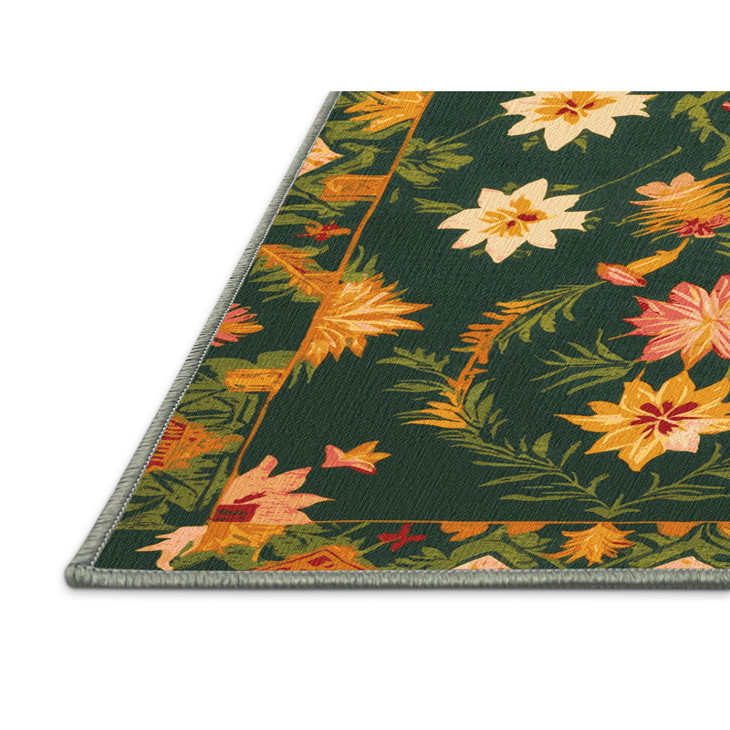 Washable Hawaiian Quilt Motifs Hawaiian Area Rug, Rectangle 7' x 10'