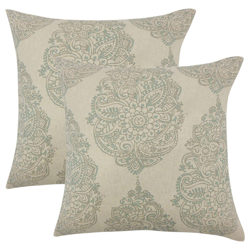 Damask Feather Reversible Throw Pillow, Blue Lake