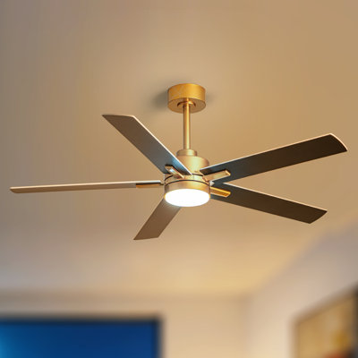 60 in. Gold / Black Downrod Low Profile Standard Ceiling Fan with Light and Remote Control