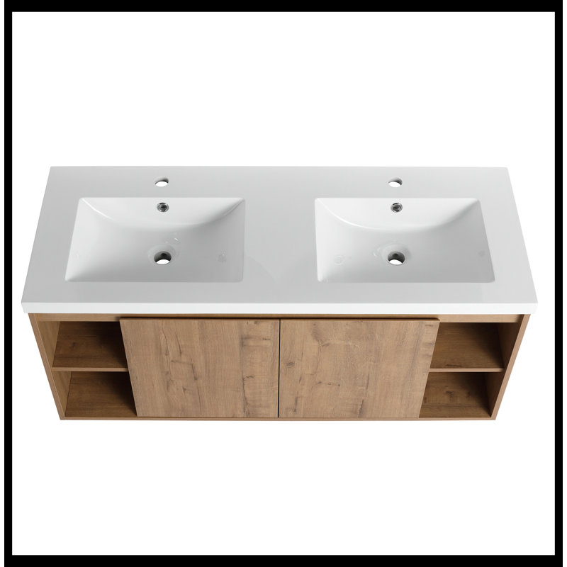 Meuble-lavabo mural 48 po avec lavabo double, charnière de porte à fermeture en douceur