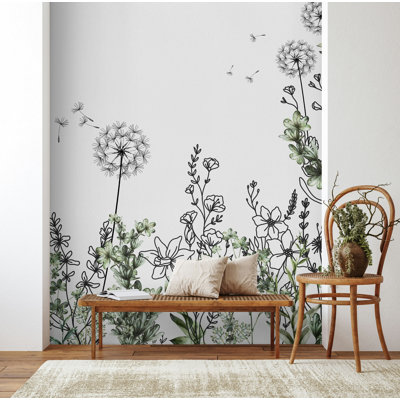 Papier peint minimaliste avec bordure de fleurs de pissenlit