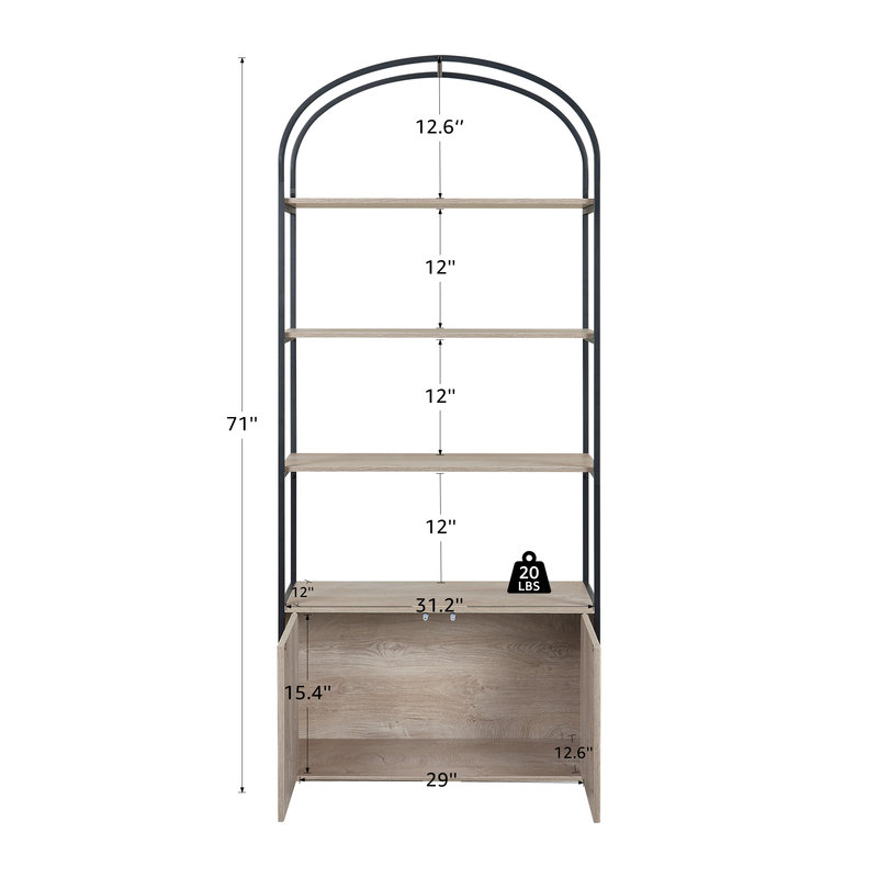 71’’ Arched Bookshelf with Cabinet