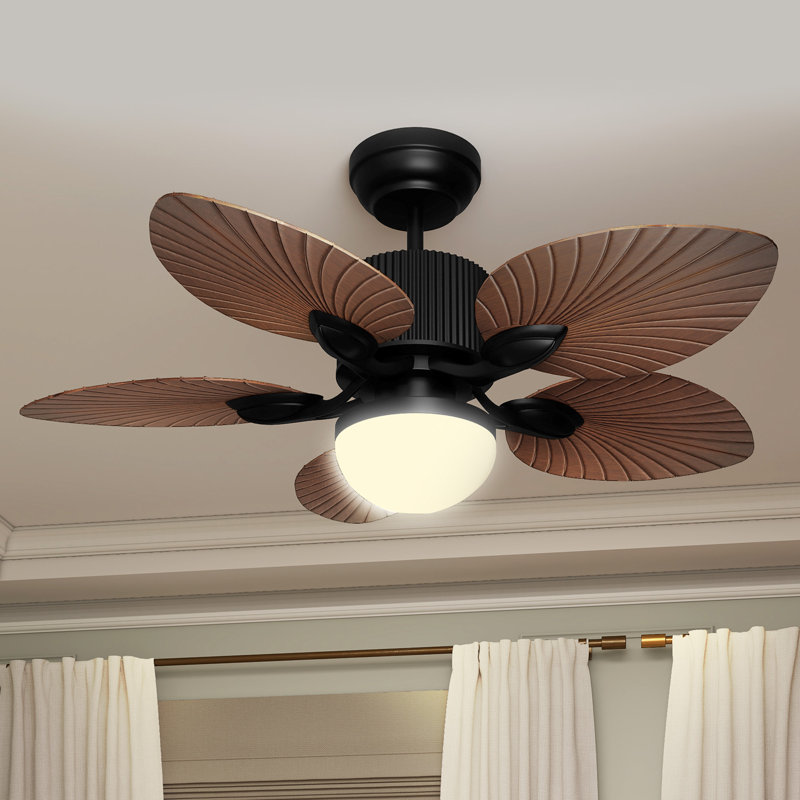  Ventilateurs de plafond en feuille de palmier de 44 pouces avec lumières et télécommande, Marron foncé