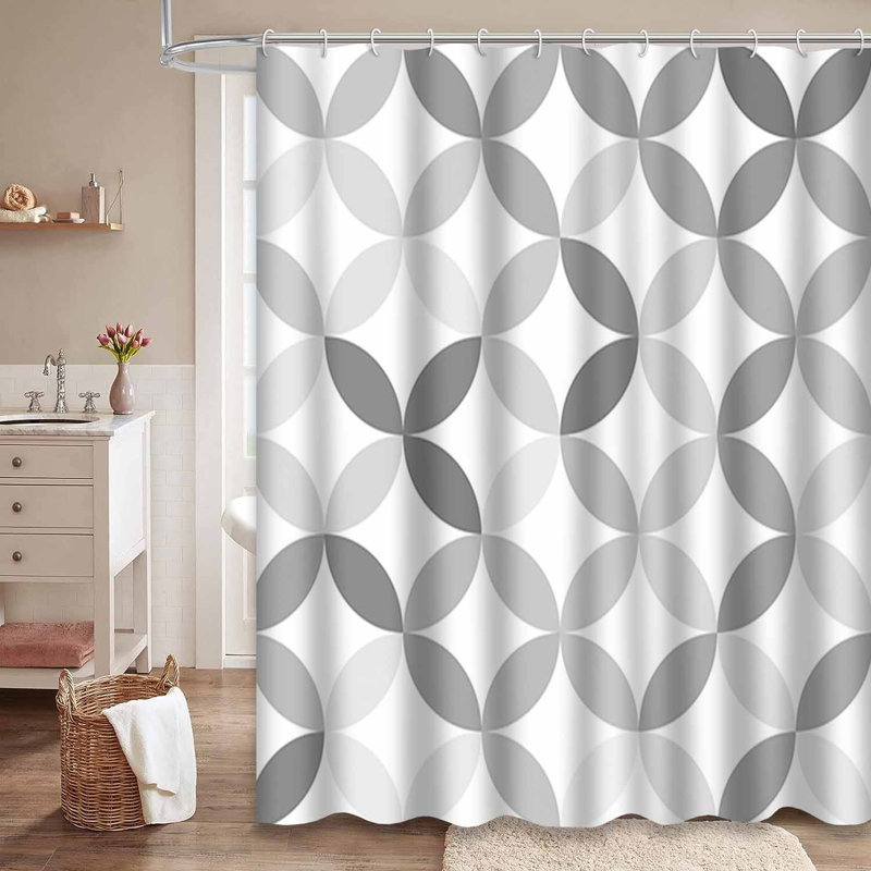 Rideau de douche à motif de cercles gris avec 12 crochets, L 72 po x l 72 po
