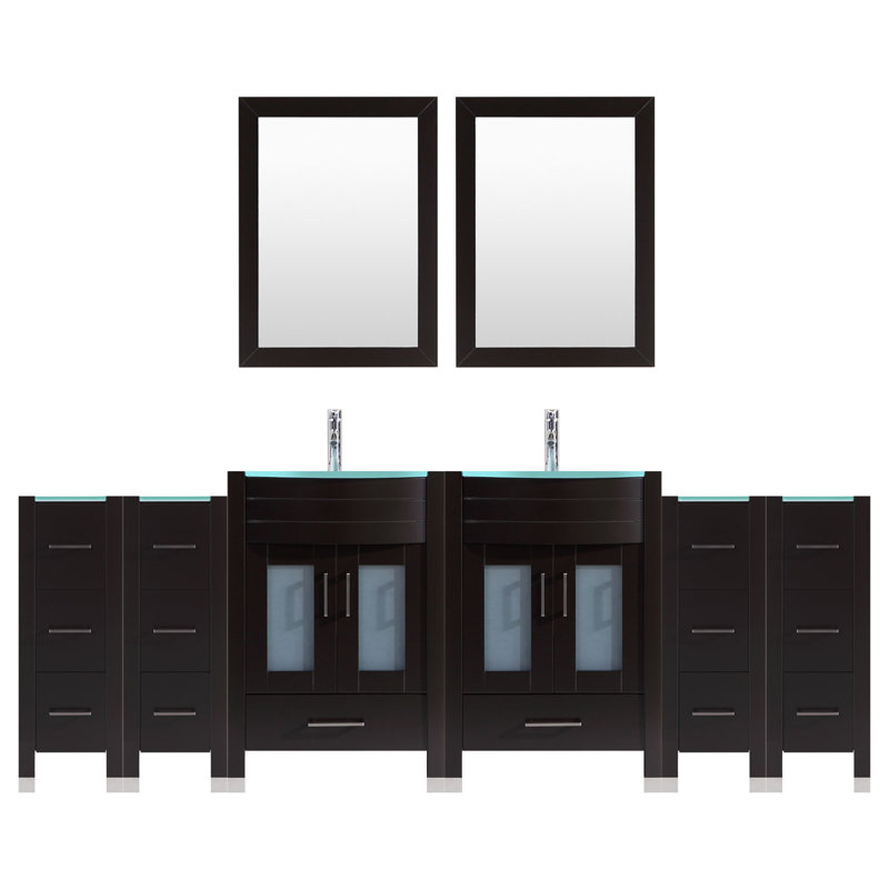 Marguez 120 " W Freestanding Standard Free Standing Single Double With Glass Top with Mirror, Black