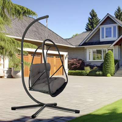 Swing Egg Chair with Stand Indoor Outdoor Wicker Rattan Patio Basket Hanging Chair with C Type bracket , with cushion and pillow,Patio Wicker folding Hanging Chair( Special construction cup holder