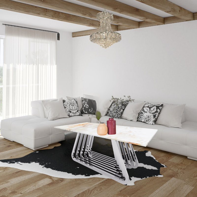 Table basse avec base en faux marbre et acier inoxydable Brayden Studio® Inc, Argent argent