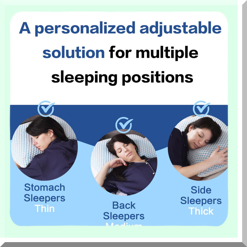 CoolDream Adjustable Loft Memory Foam Pillow - Queen Size 2 Pack, Cooling Breathable Firm Support for Better Sleep