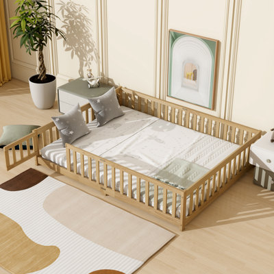 Floor Bed with Fence and Door and Premium Rubber Wood