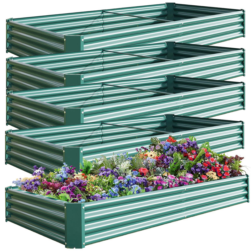 6x3 Ft Galvanized Steel Raised Garden Bed Kit - 1ft High, Outdoor Metal Planter Box for Vegetables, Herbs, Flowers & Plants | Easy Assembly, Rust-Resistant, Durable，set of 5