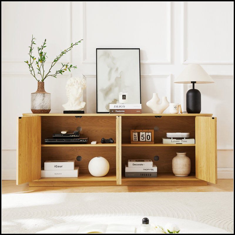 Buffet contemporain à motif de vagues, finition naturelle, idéal pour la cuisine, la chambre à coucher et le vestibule, l 64 po x P 15 po x H 24 po