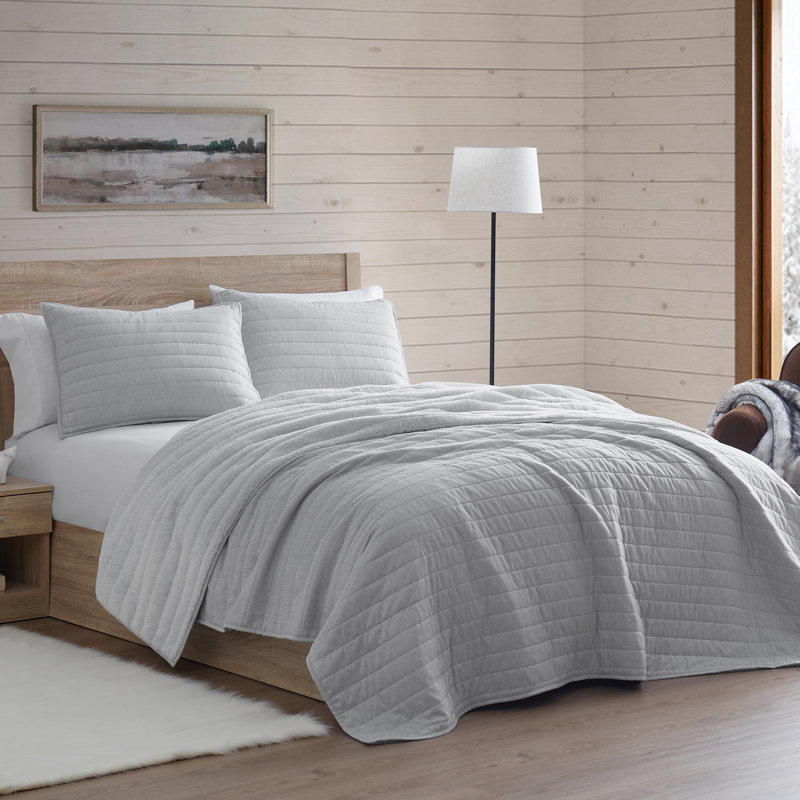 Hedberg Gray Microfiber 3 Piece Quilt Set, Queen Quilt + 2 Standard Shams