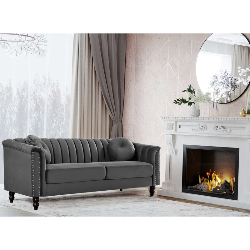 Drevin 75.2'' Velvet Sofa, Gray