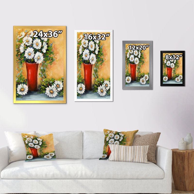 Bouquet de marguerites, Impression noire sur toile encadrée, H 20 po x l 12 po