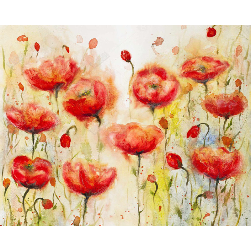 Jardin de fleurs rouges - Toile florale contemporaine pour la décoration intérieure