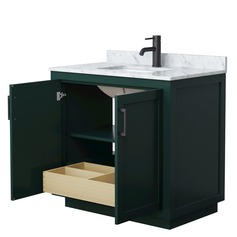 Ensemble de meuble-lavabo simple 36 po avec plateau en marbre Miranda, Vert, Noir mat