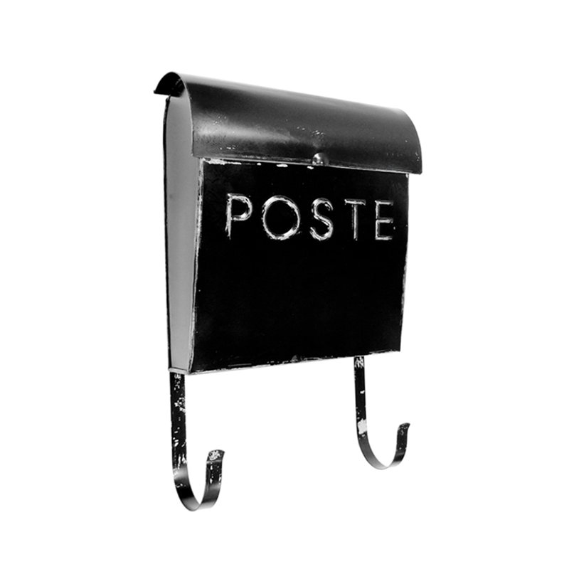 Rustic Black Steel Wall Mounted Mailbox with Newspaper Holder