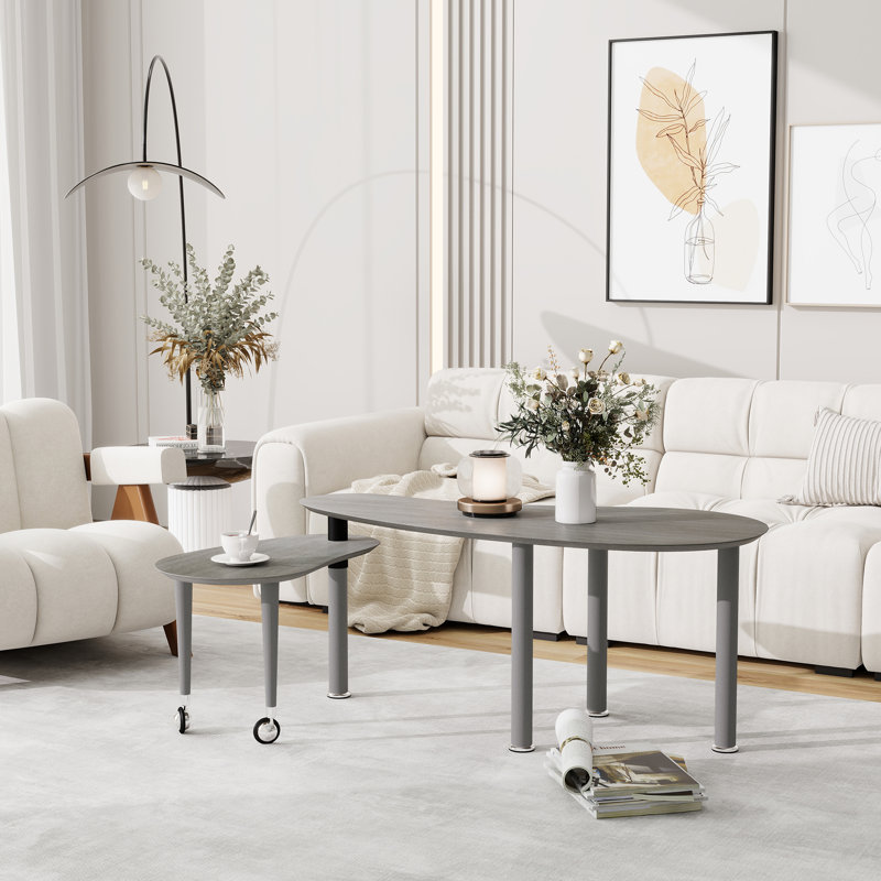 Modern Rotatable Nesting Coffee Table With Oak Veneer Top