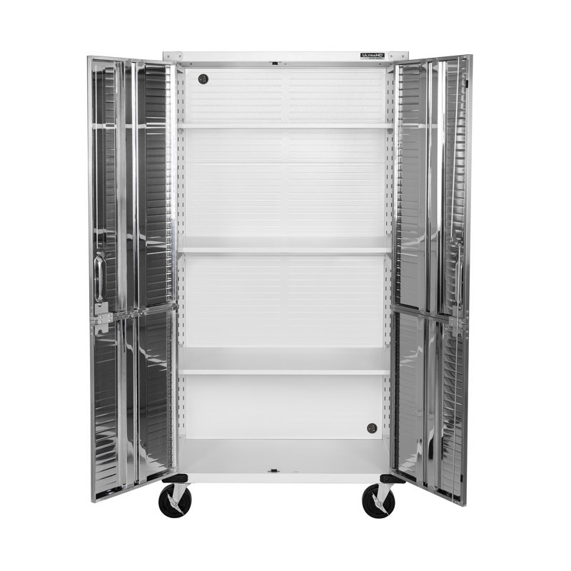 White Stainless Steel Lockable Freestanding Storage Cabinet with Adjustable Shelving