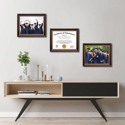 8.5x11 Diploma Frames Certificate Document Frame,3 Pack Reddish Brown/Gold Trim with Real Glass for Wall Gallery or Tabletop display, Without Mat