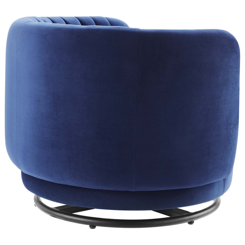 Gold Navy Velvet Swivel Accent Chair with Wood Base