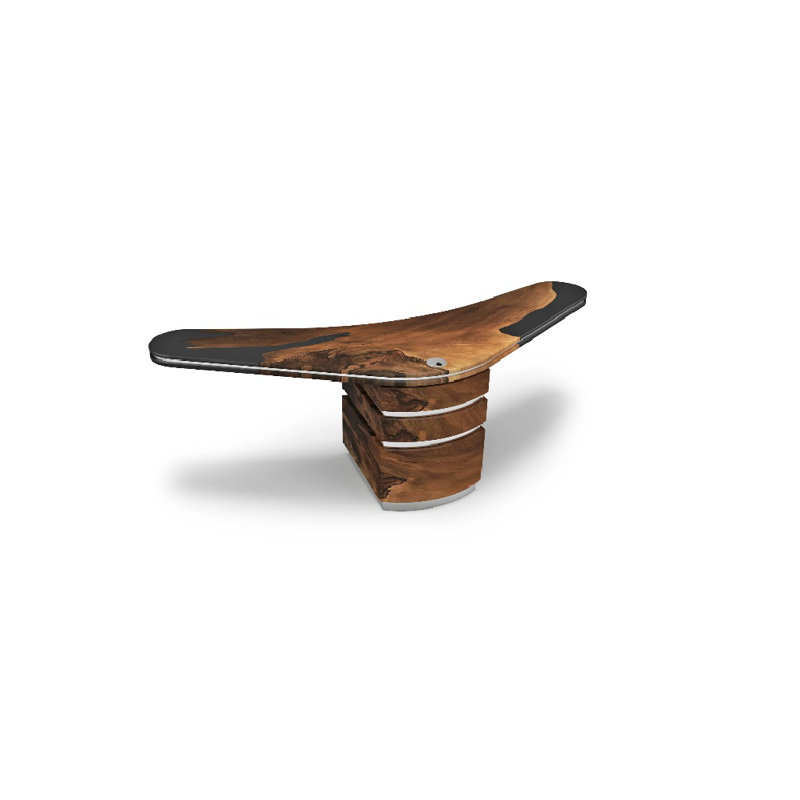 Bureau en coin en bois massif Boomerang, Noyer / Noyer