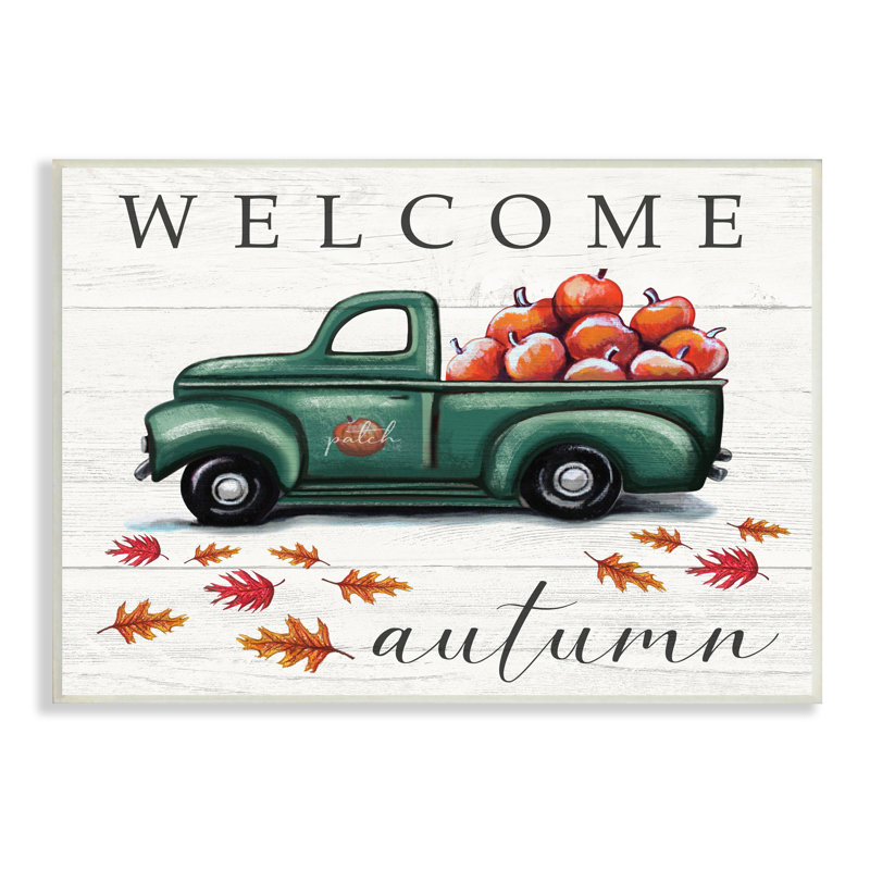 «Green Farm Truck Autumn», impression, Plaque murale, H 10 po x l 15 po x 1,5 po