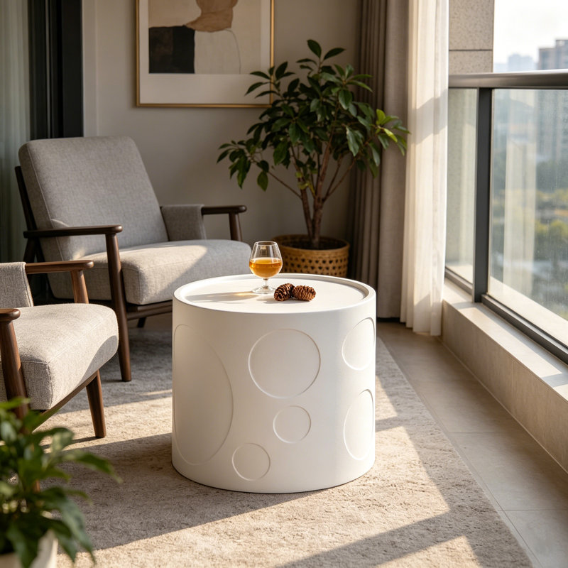 Modern Wood Round Coffee Table, Side and End Center Table Mesa de Centro para Sala for Living Room Home White