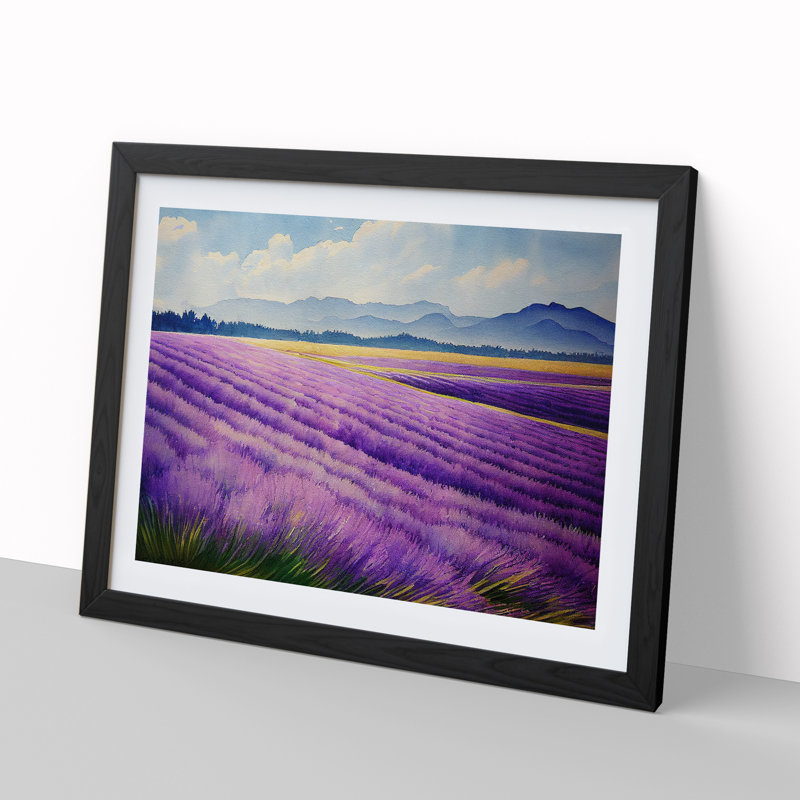 Watercolour Lavender Field Vol.4 - Single Picture Frame Print, 46cm H x 64cm W x 2cm D, Black