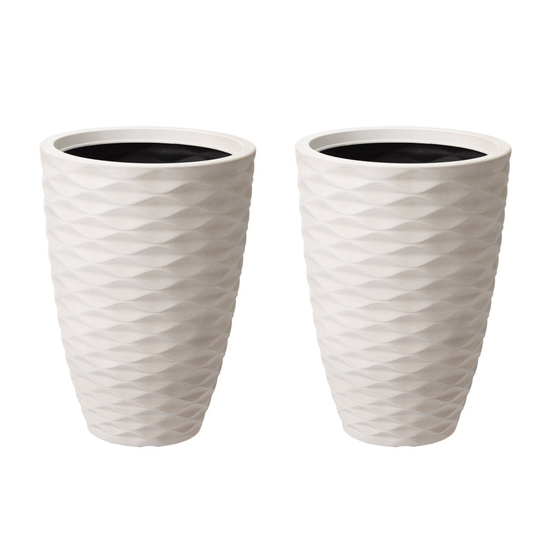 Set of 2 White Faux Ceramic Tall Floor Planters
