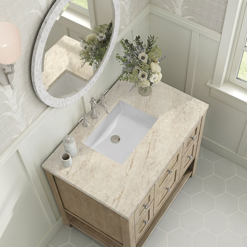 Breckenridge 36 in. Single Vanity, Whitewashed Oak, Tajnar Eclos, 8" Widespread
