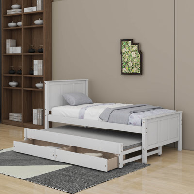 Twin Size Platform Bed With Trundle And Drawers