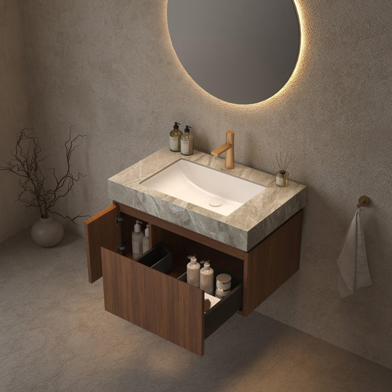 Meuble-lavabo mural simple 30 po avec lavabo, Espresso, 30", Gris clair