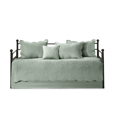 Daybed Cover - 6 Piece Reversible, Scalloped Edge Pattern, Twin Mattress Fit, Includes Cover, , Shams, Pillow Reversible Elegant Style, Cotton Filling, 3 Decorative