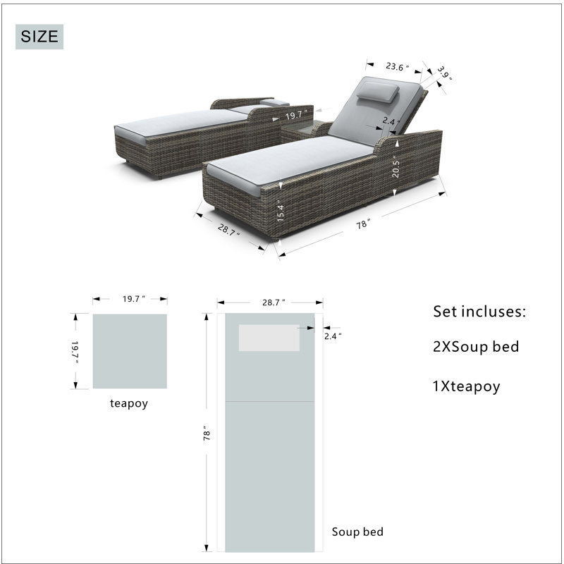 Chaise longue inclinable avec coussin Elia, Gris