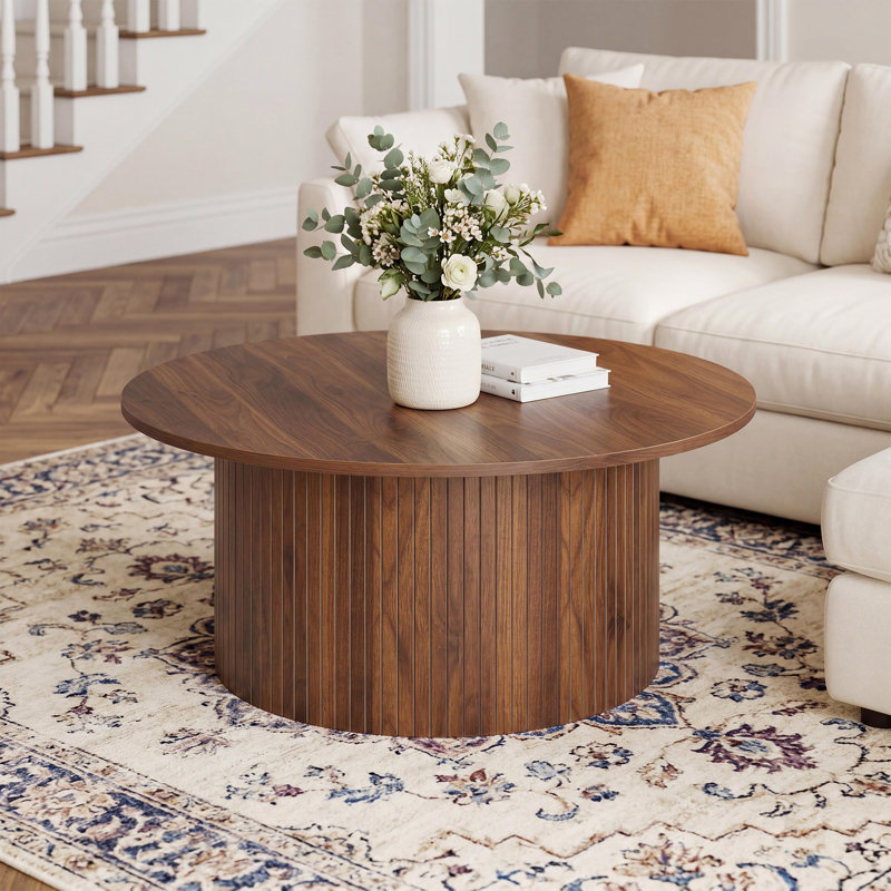 Table basse ronde 31,5 pouces, petite table d'appoint circulaire en forme de cercle avec cadre en métal pour le salon, brun
