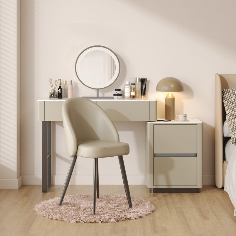 Ensemble de meuble-lavabo en bois massif avec miroir éclairé et tabouret de chaise l 55,12 po Edorta
