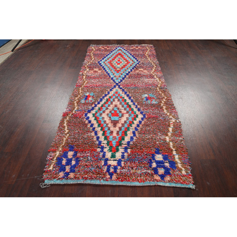 Tapis de couloir brun en Tapis décoratif laine noué à la main de conception unique 3 pi 5 po x 7 pi 7 po noué à la main
