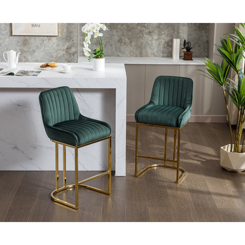 26.25'' Counter Stool, Green, Gold