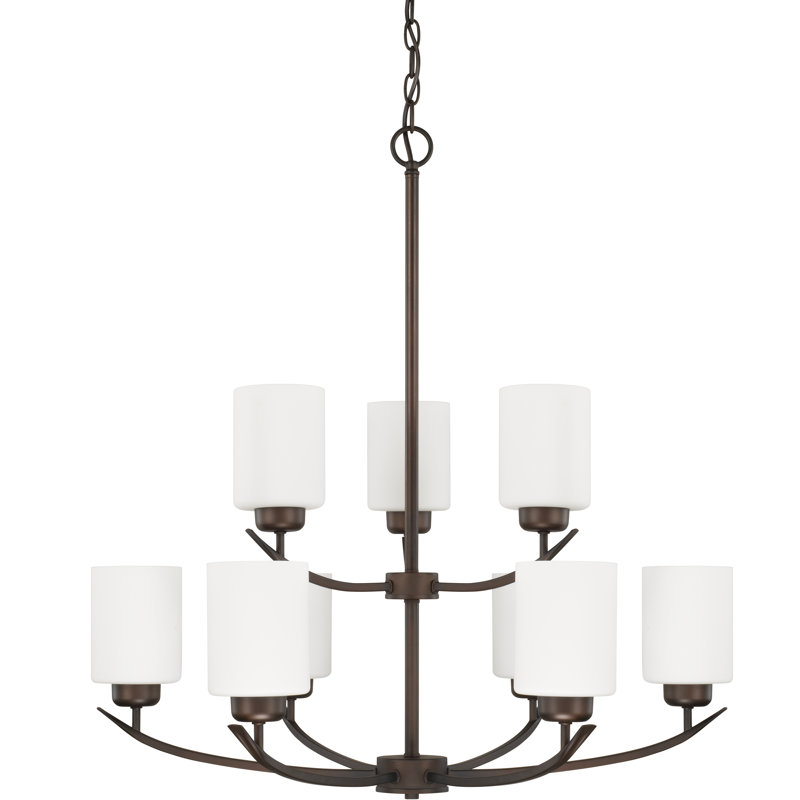 Lustre à niveaux unique à 9 lumières Dixon, Bronze
