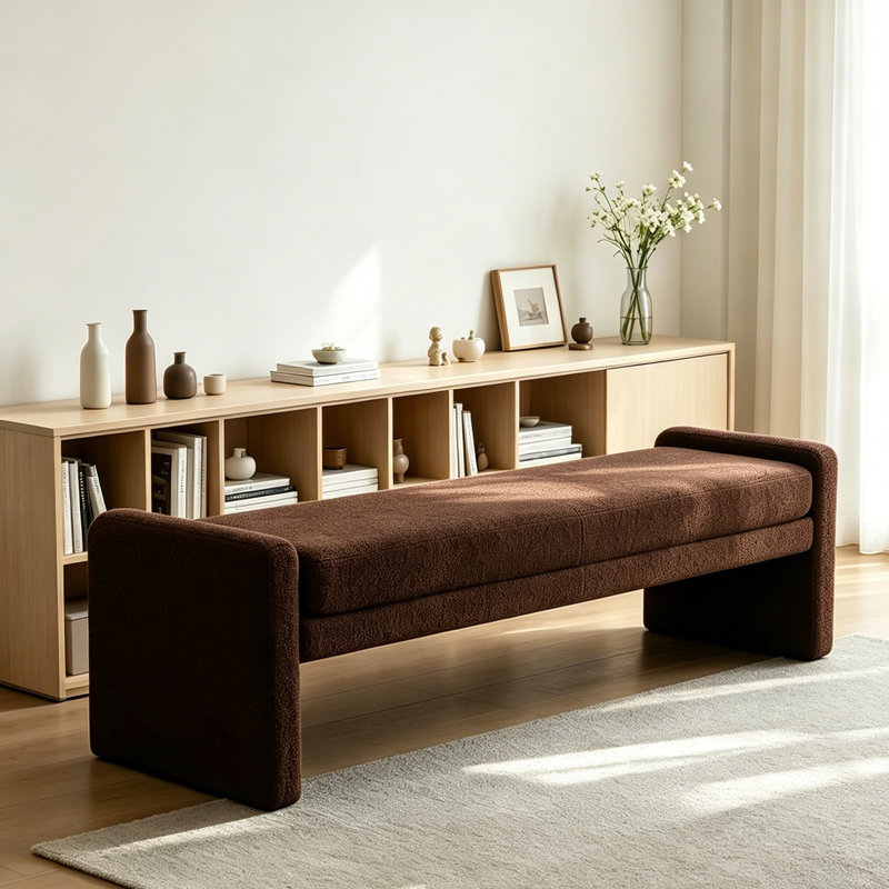 Banc de rangement tapissier 66,9 po, Café
