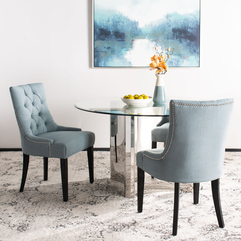 Chaise d'appoint capitonnée Abby, Bleu ciel, Rustic Black