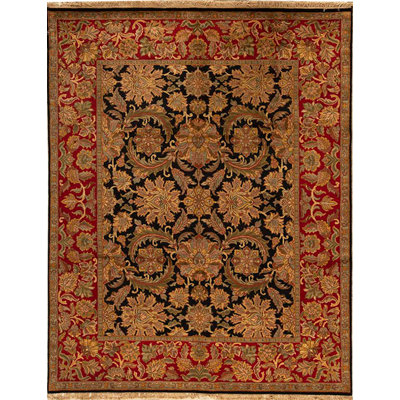 Tapis noir et rouge de haute qualité noué à la main