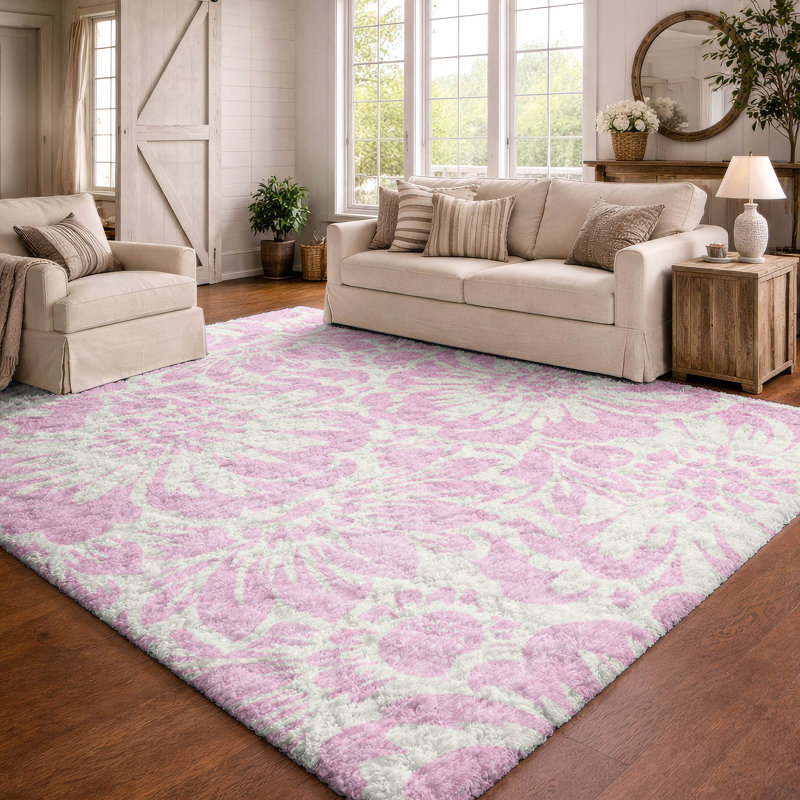 Premium Machine Washable Dream Shag ADS551 Floral Rug, Pink, 9' x 12'