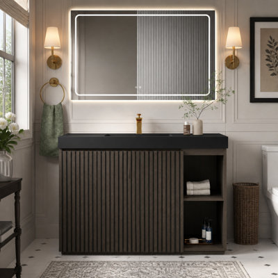 Meuble-lavabo sur pied en chêne fumé GALAN