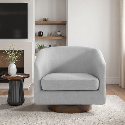 Applewold Upholstered Swivel Barrel Chair with Solid Wood Base